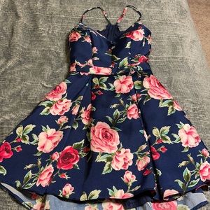 B.Smart Navy Blue Floral Lace Dress